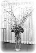 floral stantion at front bw